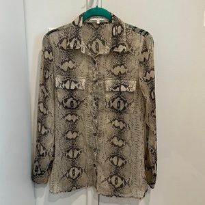 Snakeskin print sheet button down blouse